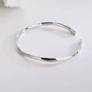 NEW Hammered White Gold Plated Sterling Silver Skinny Cuff Bracelet, Adjustable‎